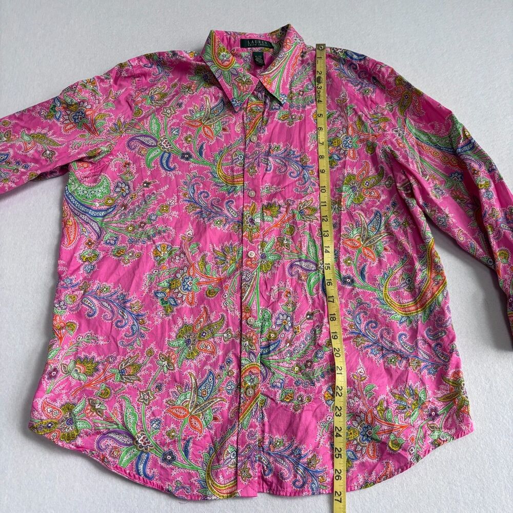 Ralph Lauren Paisley Button Shirt Blouse Women XL Pink 3/4 Sleeve w/Scarf Preppy - Picture 7 of 7